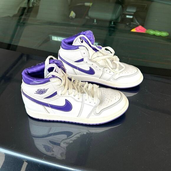 Nike Air Jordan 1 Retro High Top White Court Purple Athletic Shoes Kids Size 3Y - Picture 10 of 11